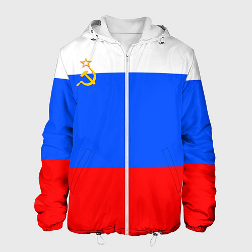 Мужская куртка Флаг России с серпом и молотом / 3D-Белый – фото 1