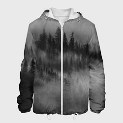Куртка с капюшоном мужская Туманный лес - природа, цвет: 3D-белый