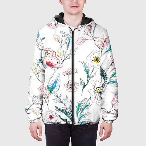 Мужская куртка Цветы Нарисованные / 3D-Черный – фото 3