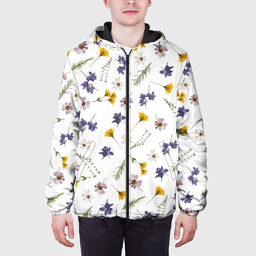 Мужская куртка Простые цветы на белом фоне / 3D-Черный – фото 3