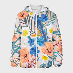 Куртка с капюшоном мужская Цветы Яркие Тропические, цвет: 3D-белый
