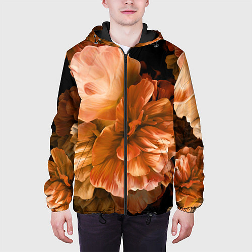 Мужская куртка Цветы Пионы / 3D-Черный – фото 3