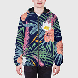 Куртка с капюшоном мужская Цветы Гибискусы, цвет: 3D-черный — фото 2