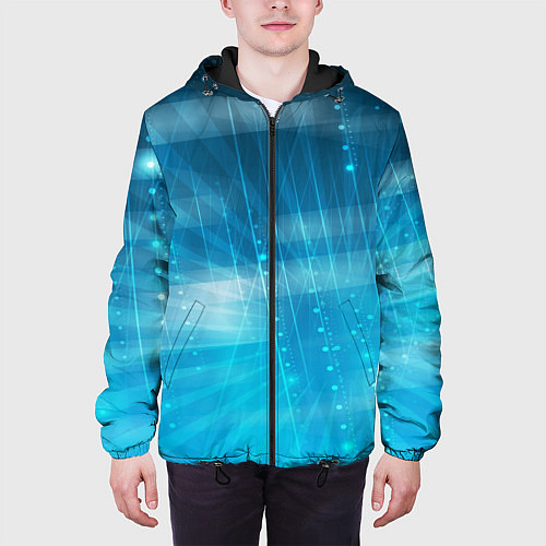 Мужская куртка Линии на голубом фоне / 3D-Черный – фото 3