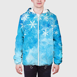 Куртка с капюшоном мужская Новогодние снежинки, цвет: 3D-белый — фото 2