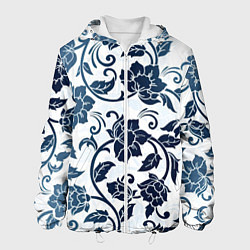Куртка с капюшоном мужская Гжелевые цветы, цвет: 3D-белый