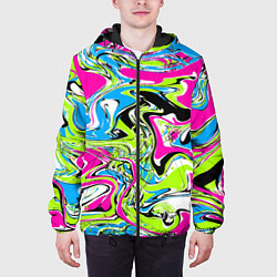 Куртка с капюшоном мужская Абстрактные мраморные разводы в ярких цветах Поп а, цвет: 3D-черный — фото 2