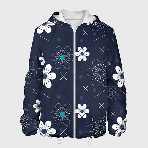 Мужская куртка Ночные цветы на ночной поляне / 3D-Белый – фото 1