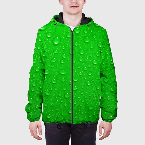 Мужская куртка Зеленый фон с росой / 3D-Черный – фото 3