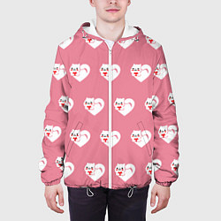 Куртка с капюшоном мужская Орнамент сердце кот, цвет: 3D-белый — фото 2