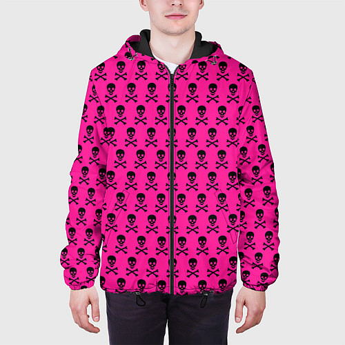 Мужская куртка Розовый фон с черепами паттерн / 3D-Черный – фото 3