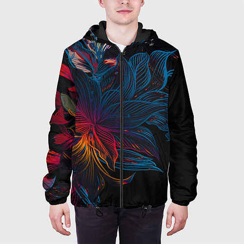 Мужская куртка Радужные цветы / 3D-Черный – фото 3