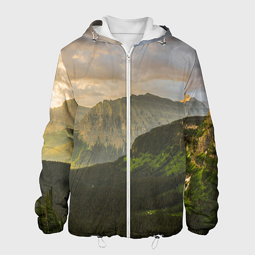 Мужская куртка Горы, лес, небо / 3D-Белый – фото 1
