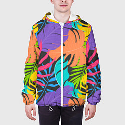 Куртка с капюшоном мужская Тропические экзотические листья, цвет: 3D-белый — фото 2