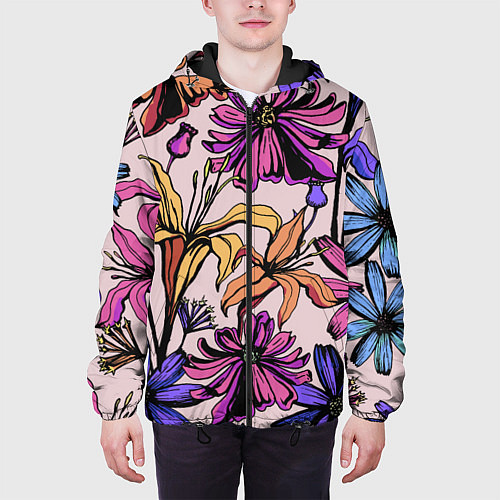 Мужская куртка Цветы Разноцветные / 3D-Черный – фото 3