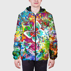 Куртка с капюшоном мужская Яркое безумие Бабочки, кляксы, граффити, цвет: 3D-черный — фото 2
