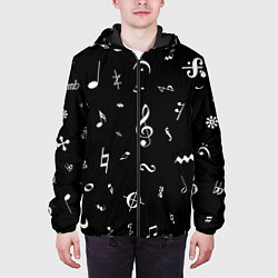 Куртка с капюшоном мужская Нотные Знаки Белые на Черном, цвет: 3D-черный — фото 2