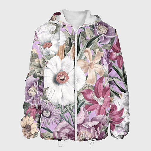 Мужская куртка Цветы Фиолетовый Клематис / 3D-Белый – фото 1