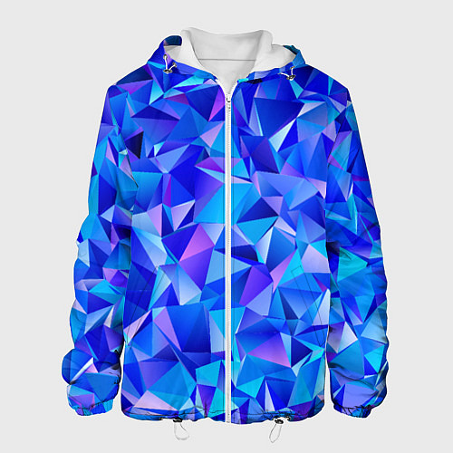 Мужская куртка СИНЕ-ГОЛУБЫЕ полигональные кристаллы / 3D-Белый – фото 1