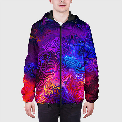 Мужская куртка Цветные неоновые разводы на воде Авангард Colored / 3D-Черный – фото 3