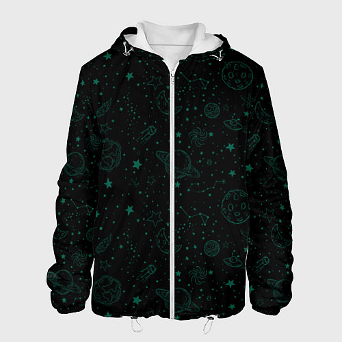 Мужская куртка Черный паттерн космические объекты / 3D-Белый – фото 1