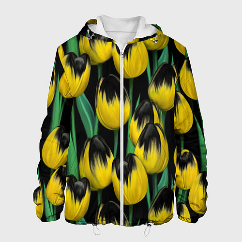Мужская куртка Цветы Желтые Тюльпаны / 3D-Белый – фото 1