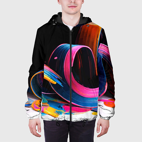 Мужская куртка Разноцветный мазки краски Абстракция Multicolored / 3D-Черный – фото 3