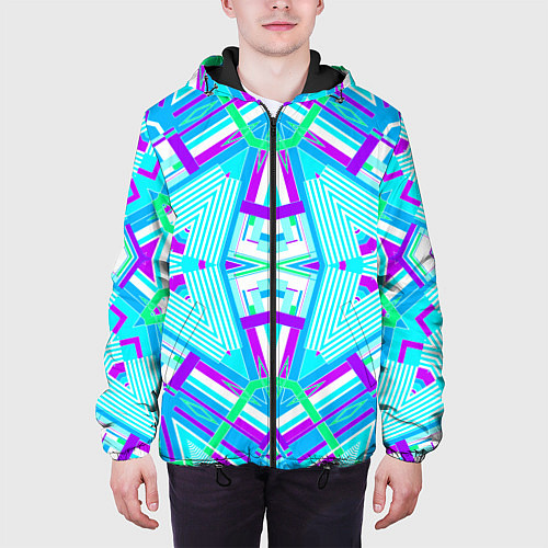 Мужская куртка Геометрический орнамент в голубых тонах / 3D-Черный – фото 3