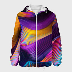 Куртка с капюшоном мужская Абстрактная волновая композиция Неоновые полосы Ab, цвет: 3D-белый