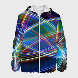 Куртка с капюшоном мужская Разноцветные неоновые линии Абстракция Multicolore, цвет: 3D-белый