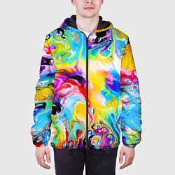 Куртка с капюшоном мужская Неоновые всплески красок Лето Neon splashes of col, цвет: 3D-черный — фото 2