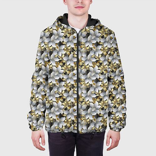 Мужская куртка Объемные 3D лепестки цветы / 3D-Черный – фото 3