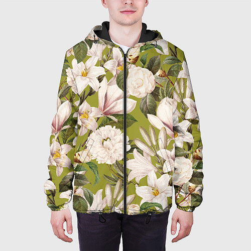 Мужская куртка Цветы Лилии и Астры / 3D-Черный – фото 3