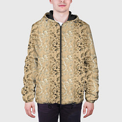Куртка с капюшоном мужская Бежевые абстрактные узоры, цвет: 3D-черный — фото 2