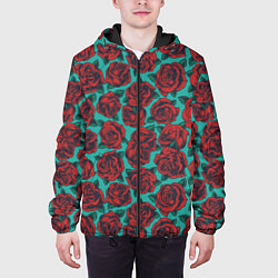 Куртка с капюшоном мужская Розы тату, цвет: 3D-черный — фото 2