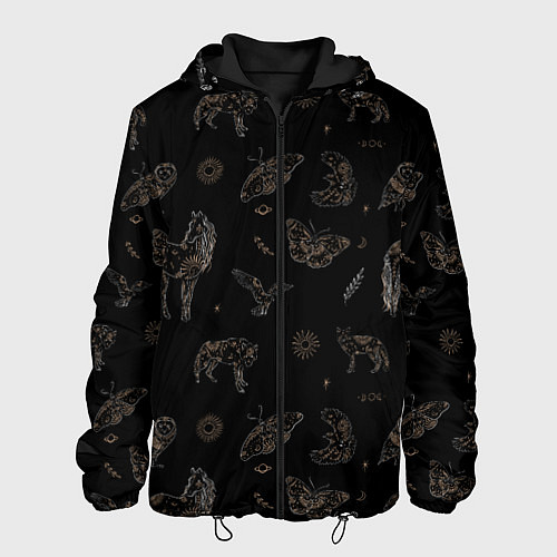 Мужская куртка Мистические животные волк птица бабочка лошадь / 3D-Черный – фото 1