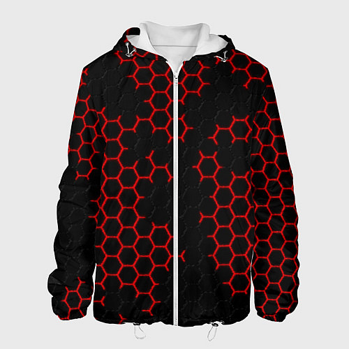 Мужская куртка НАНОКОСТЮМ Black and Red Hexagon Гексагоны / 3D-Белый – фото 1