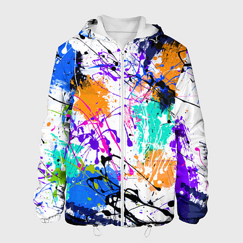 Мужская куртка Брызги и мазки разноцветных красок на белом фоне / 3D-Белый – фото 1
