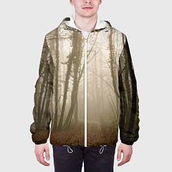 Куртка с капюшоном мужская Туманный лес на восходе, цвет: 3D-белый — фото 2