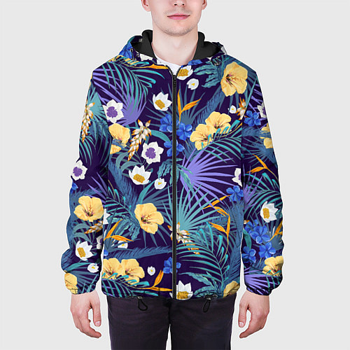 Мужская куртка Цветы Фиолетовые Гибискусы / 3D-Черный – фото 3