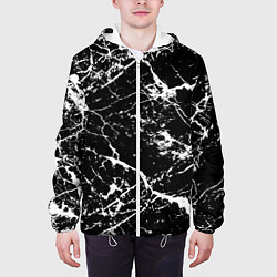 Куртка с капюшоном мужская Текстура чёрного мрамора Texture of black marble, цвет: 3D-белый — фото 2