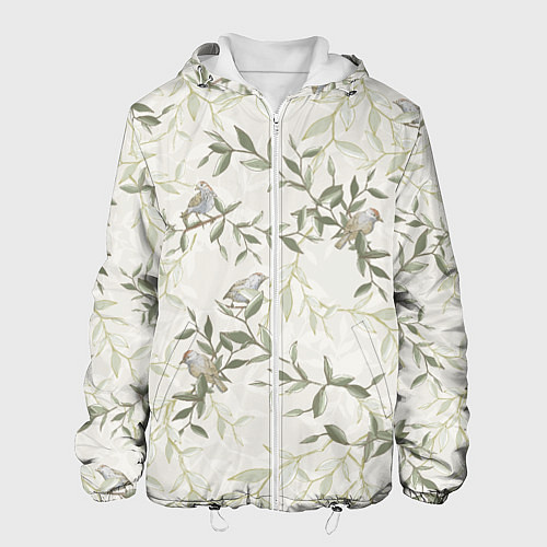 Мужская куртка Птицы На Ветках С Листьями / 3D-Белый – фото 1