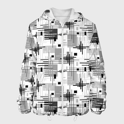 Мужская куртка Черно белый ретро геометрический узор / 3D-Белый – фото 1