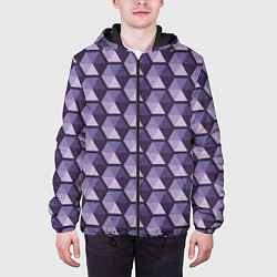 Куртка с капюшоном мужская Фиолетовые шестиугольники, цвет: 3D-черный — фото 2