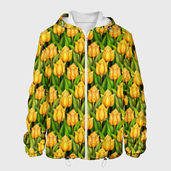 Куртка с капюшоном мужская Желтые тюльпаны паттерн, цвет: 3D-белый