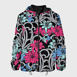 Куртка с капюшоном мужская Цветочный летний паттерн Fashion trend, цвет: 3D-черный