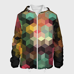 Куртка с капюшоном мужская Разноцветный геометрический узор 3D, цвет: 3D-белый