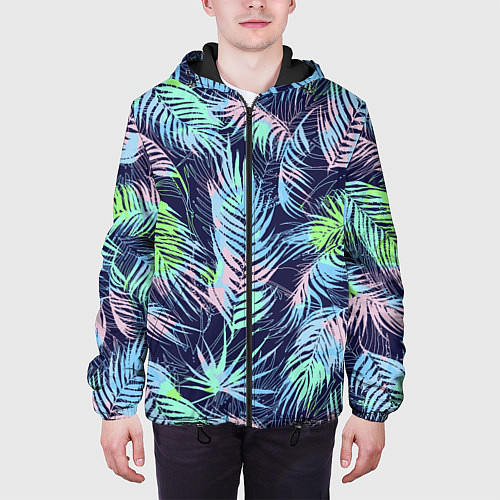 Мужская куртка Разноцветные Листья Пальм / 3D-Черный – фото 3