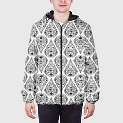 Куртка с капюшоном мужская Черно-белый геометрический узор Арт деко, цвет: 3D-черный — фото 2