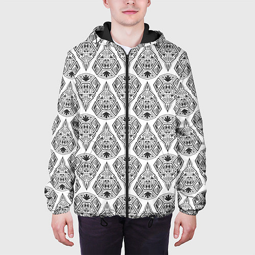 Мужская куртка Черно-белый геометрический узор Арт деко / 3D-Черный – фото 3